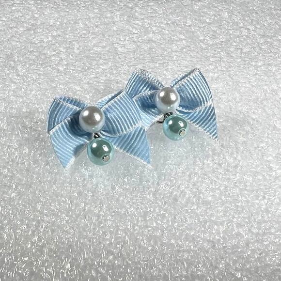 Retro Korean Coquette Faux Simulated Pearl Bow Earrings New on Card Deadstock - Picture 6 of 13